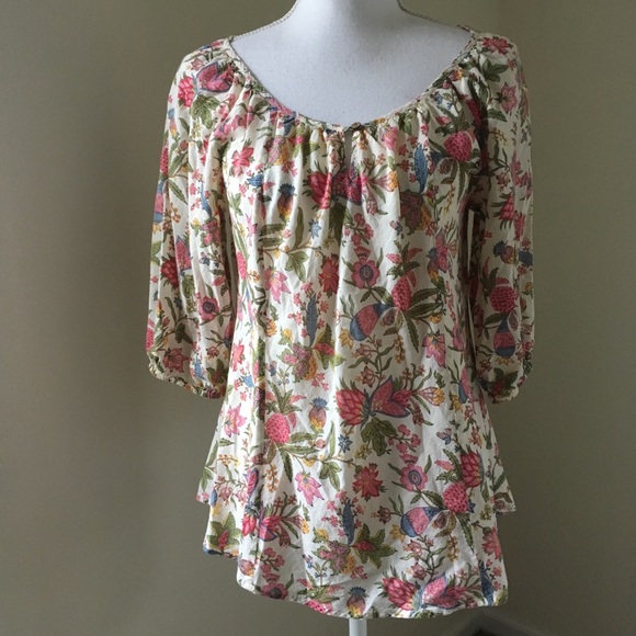 Lucky Brand Pink Floral Boho Peasant Blouse small - Picture 5 of 8
